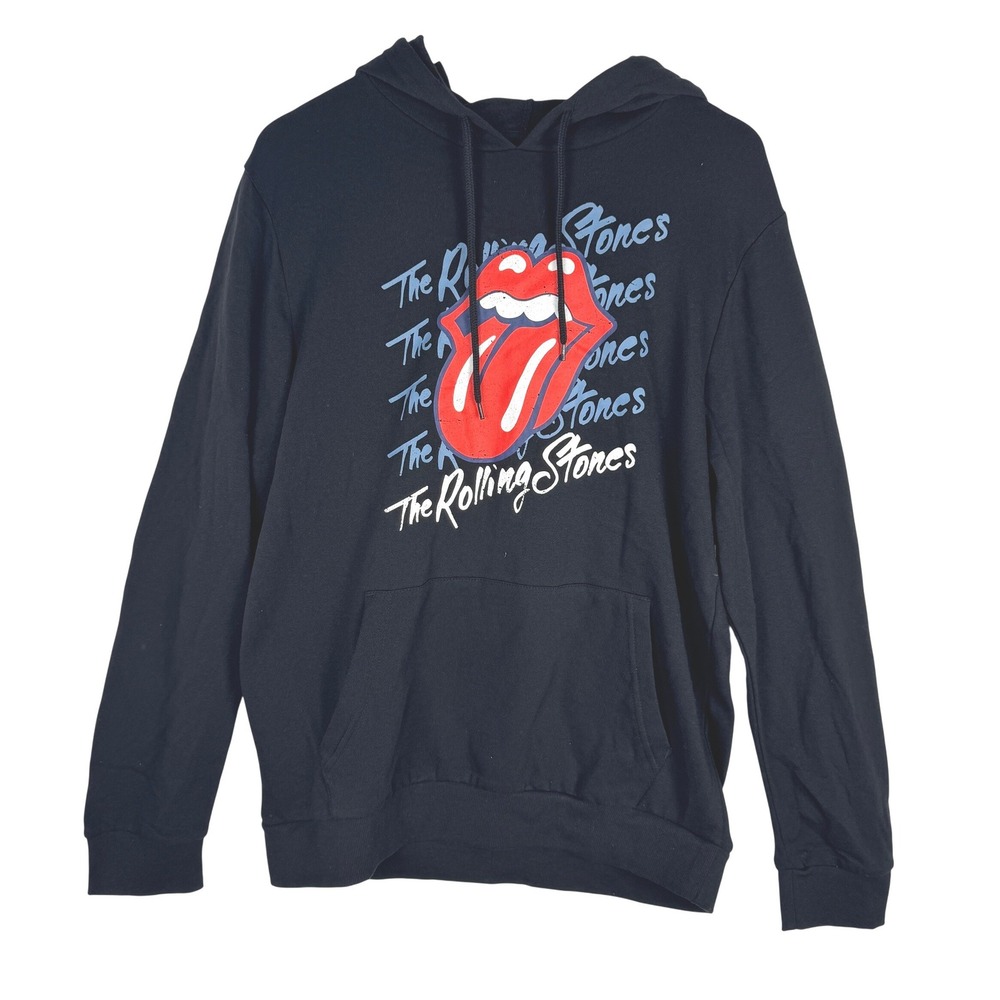 The Rolling Stones Mens‎ Black Graphic Hoodie Tongue Logo Hybrid Apparel Size M